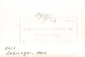 Ritterkreuzträger Hans Sehringer, Flugzeugführer Aufklärungsgruppe 123, eigenhändige Unterschrift auf originalem Foto im Ansichtskartenformat