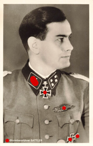 Ansichtskarte SS Sturmbannführer Sattler,  Hoffmann Karte