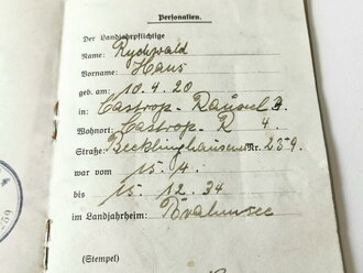 Landjahr 1934 Ausweis eines Angehörigen HJ Gefolgschaft 4, Unterbann III 259