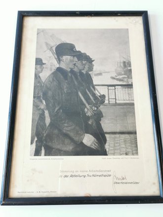 Reichsarbeitsdienst, gerahmte Urkunde "Erinnerung an meine Dienstzeit" 22x 30cm