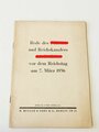 "Rede des Führeres und Reichskanzlers Adolf Hitler vor dem Reichstag am 7.März 1936"  DIN A5, 39 Seiten