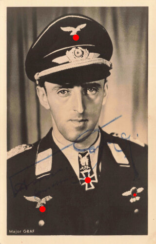 Schwerterträger Major Graf, eigenhändige Unterschrift auf Hoffmann Fotopostkarte