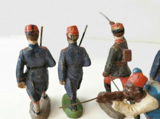 1. Weltkrieg Elastolin, 7 Figuren aus der 10cm Serie, Franzosen Darstellend