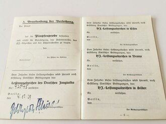 Mitglieds Ausweis und Leistungsbuch eines HJ Angehörigen im Gebiet 7 Nordsee