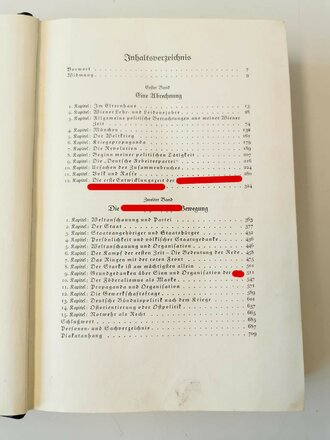 Adolf Hitler "Mein Kampf" Jubiläumsausgabe von 1939 , Einband leicht abgegriffen, beim Vorsatzblatt eine Ecke abgeschnitten