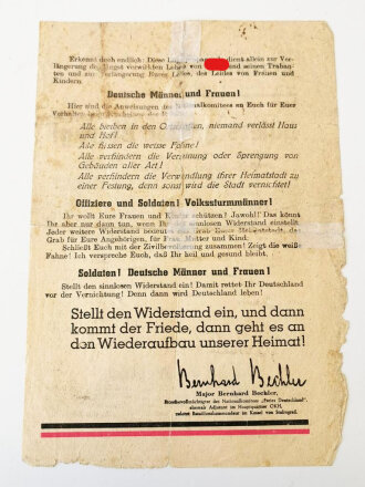 Nationalkomitee Freies Deutschland, Flugblatt DIN A5, teilweise geklebt. Selten