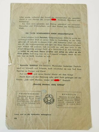 Russisches Flugblatt und Passierschein vom Februar 1942, Nr. 83