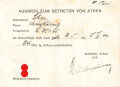 "Ausweis zum Betreten von Athen" ausgestellt für einen Leutnant der Luftwaffe 1941