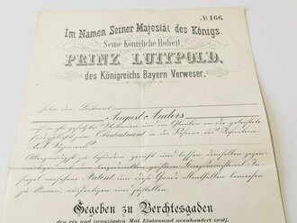 Bayern, Patent für einen Oberleutnant in der Reserve des Infanterie Leib Regiments datiert 1912