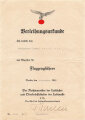 Verleihungsurkunde zum Abzeichen für Flugzeugführer, ausgestellt 1940. DIN A4, gefaltet, sonst sehr gut