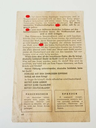 Russisches Flugblatt und Passierschein Nr. 403 2.Weltkrieg