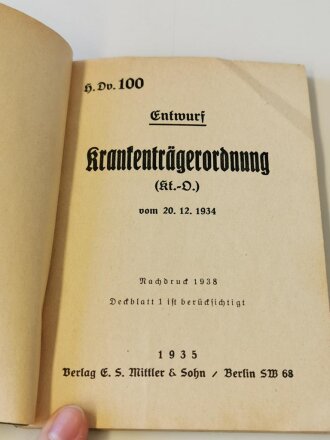 H.Dv. 100, "Krankenträgerordnung" datiert 1934 mit 120 Seiten