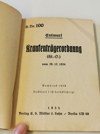 H.Dv. 100, "Krankenträgerordnung" datiert 1934 mit 120 Seiten