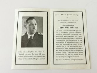 Erinnerungskarte für einen Gefallen U-Boot Fahrer. Josef Willenbrink kam auf U571 am 28.1.44 im Nordatlantik westlich von Irland durch Wasserbomben der Sunderland D der australischen RAAF Squadron 461 um Leben.