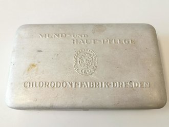 Leere Metalldose "Mund- und Hautpflege Chlorodont Fabrik Dresden" 3,5 x 19,5 x 11,5cm