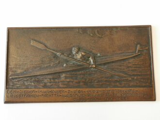 Bronzeplakette  "Dem Sieger im Anfänger Zweier Kreismeisterschafts Langstrechen Regatta Albert Leo Schlageter zum Gedächtis , Düsseldorf 18.6.1933" Maße 9 x 18cm