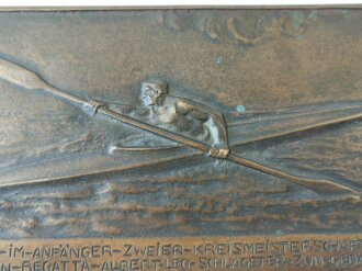 Bronzeplakette  "Dem Sieger im Anfänger Zweier Kreismeisterschafts Langstrechen Regatta Albert Leo Schlageter zum Gedächtis , Düsseldorf 18.6.1933" Maße 9 x 18cm