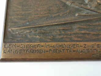 Bronzeplakette  "Dem Sieger im Anfänger Zweier Kreismeisterschafts Langstrechen Regatta Albert Leo Schlageter zum Gedächtis , Düsseldorf 18.6.1933" Maße 9 x 18cm