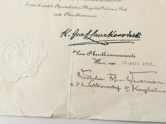 K.u.K. Kriegsministerium, 3 grossformatige Urkunden für den Kommandanten des Belagerungssappeurparks Nr.2 Kamillo Siegl
