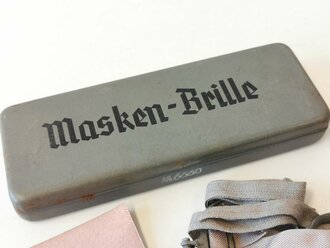 Maskenbrille Wehrmacht, Kompletter Satz in Dose, nicht ausgegeben aus altem Bestand