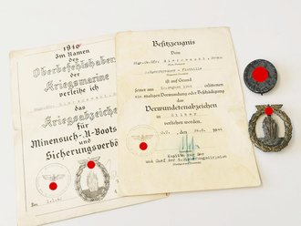 Kriegsmarine, Gruppe Urkunden und 2 Auszeichnungen, zusammengehörig