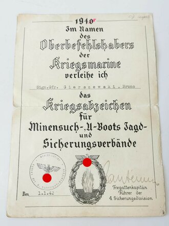 Kriegsmarine, Gruppe Urkunden und 2 Auszeichnungen, zusammengehörig