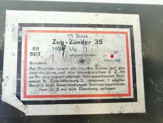 Transportkasten "15 Stück Zug-Zünder 35" datiert 1939