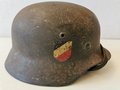 Luftwaffe, Stahlhelm Modell 1935 mit beiden Abzeichen. Das Innenfutter original verbaut, Domstempel