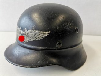 Stahlhelm Luftschutz, Originallack, guter Zustand, das Innenfutter aus Ersatzmaterial leicht defekt