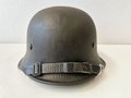 Feuerwehr Stahlhelm III.Reich. Schwarzer Originallack, guter Zustand, zusammengehörig, hatte nie ein Abzeichen