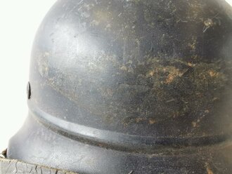 Stahlhelm Luftschutz, Originallack, Emblem entfernt. Innenfutter aus Ersatzmaterial defekt