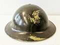 British 1942 dated steel helmet , due to service after the war repainted and new model chin strap atttached, liner is 1943 dated, uncleaned