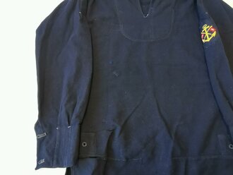 Kriegsmarine blaues Hemd für Mannschaften, getragenes Stück, Schulterbreite 56 cm, Armlänge 51 cm