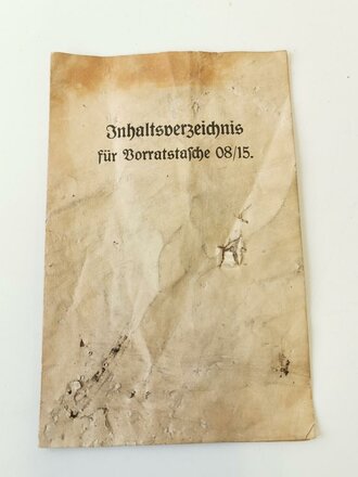 1.Weltkrieg "Inhaltsverzeichnis zur Vorratstasche...