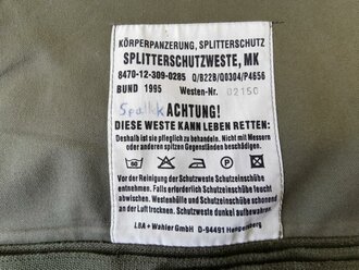 Bundeswehr , Splitterschutzweste MK datiert 1995, gebraucht. Nur die Hülle, keine Einlagen. VERSAND NUR INNERHALB DEUTSCHLAND