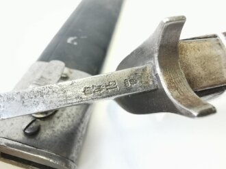 Preußen, Seitengewehr M98/05 alter Art  datiert 1915, Hersteller Erfurt, Die Lederscheide leicht geschrumpft