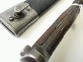 Preußen, Seitengewehr M98/05 alter Art  datiert 1915, Hersteller Erfurt, Die Lederscheide leicht geschrumpft