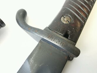 Reichswehr, Seitengewehr M98/05  datiert 1920. Es handelt sich ursprünglich um ein preußisches Stück von 1918, das in die Reichswehr übernommen wurde.
