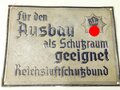 Blechschild " für den Ausbau als Schutzraum geeignet, Reichsluftschutzbund " Originallack,  26 x 19cm