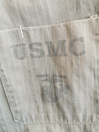 USMC Pattern 41 HBT field jacket. Used, larger damage on shoulder