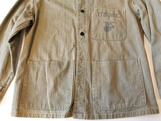 USMC Pattern 41 HBT field jacket. Used, larger damage on shoulder