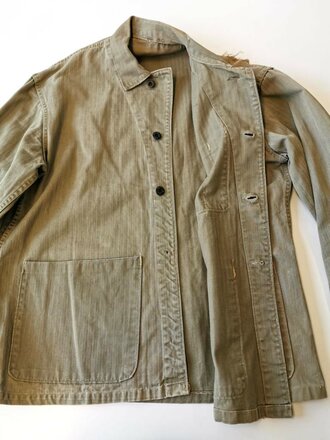 USMC Pattern 41 HBT field jacket. Used, larger damage on shoulder