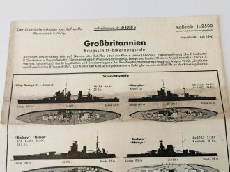 Luftwaffe, Kriegsschiffs Erkennungstafel "Großbritannien" vom Juli 1941