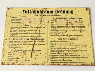 Luftschutzraum Ordnung, Blechschild 25 x 36cm