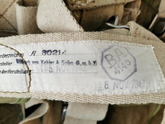 Gurtzeug mit Packsack zum RZ20 Sprung Fallschirm für Fallschirm Truppen datiert 1942. Guter Zustand, lediglich 2 grosse D-Ringe und ein Gegenhaken zum Verschluss fehlen
