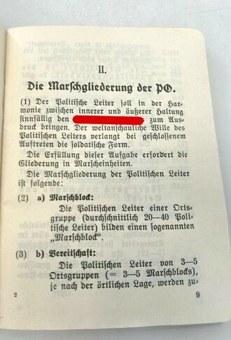 Ausbildungsvorschrift für die politischen Leiter der NSDAP, 79 Seiten, Kleinformat