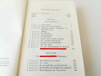 Adolf Hitler "Mein Kampf" kleine, rote " Tornisterausgabe" von 1940 mit Widmung der "Vereinigte Silberwaren Fabrik AG Düsseldorf" Guter Zustand