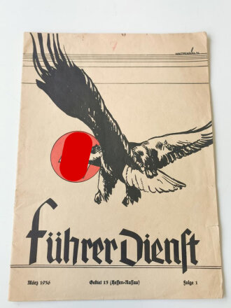 Führer Dienst der Hitler Jugend, Ausgabe vom März 1936 Gebiet 13 ( Hessen Nassau) DIN A4