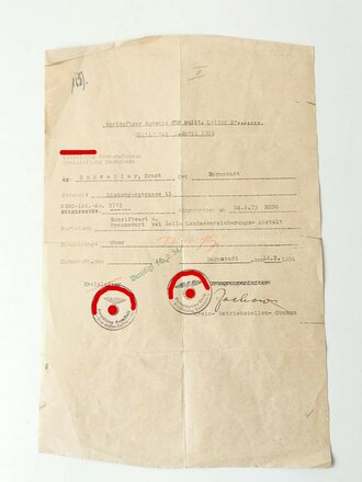 Vorläufiger Ausweis für politische Leiter, ausgestellt Darmstadt 1934
