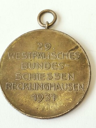 Westfälischer Schützenbund, tragbare Medaille anlässlich des 29. Bundesschiessen Recklinghausen 1931, Durchmesser 40mm. Poellath Schrobenhausen 990